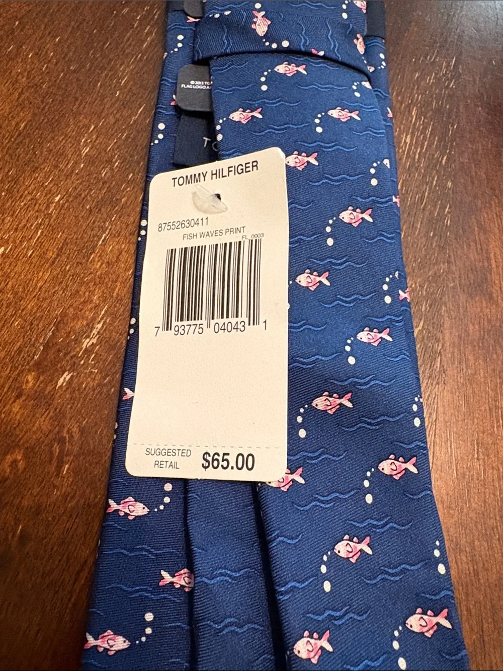 Tommy Hilfiger Navy Silk Tie with Pink Fish Motif